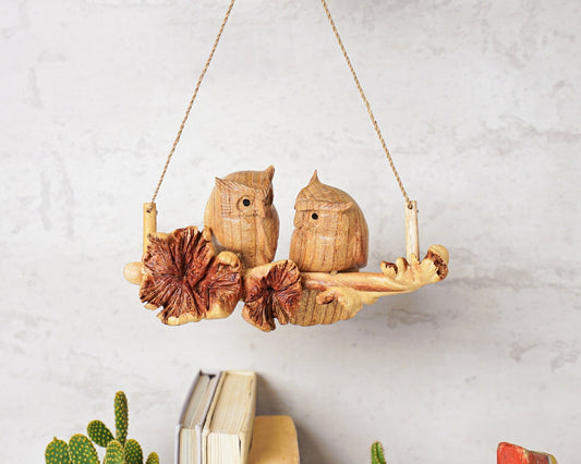 Wooden Art Sculpture Hanging Owl