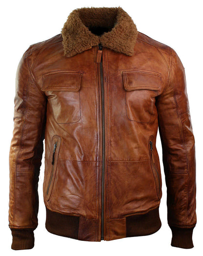 real shearling fur leather bomber jacket men