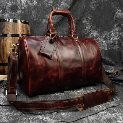 Crazy horse leather men's travel duffle bag