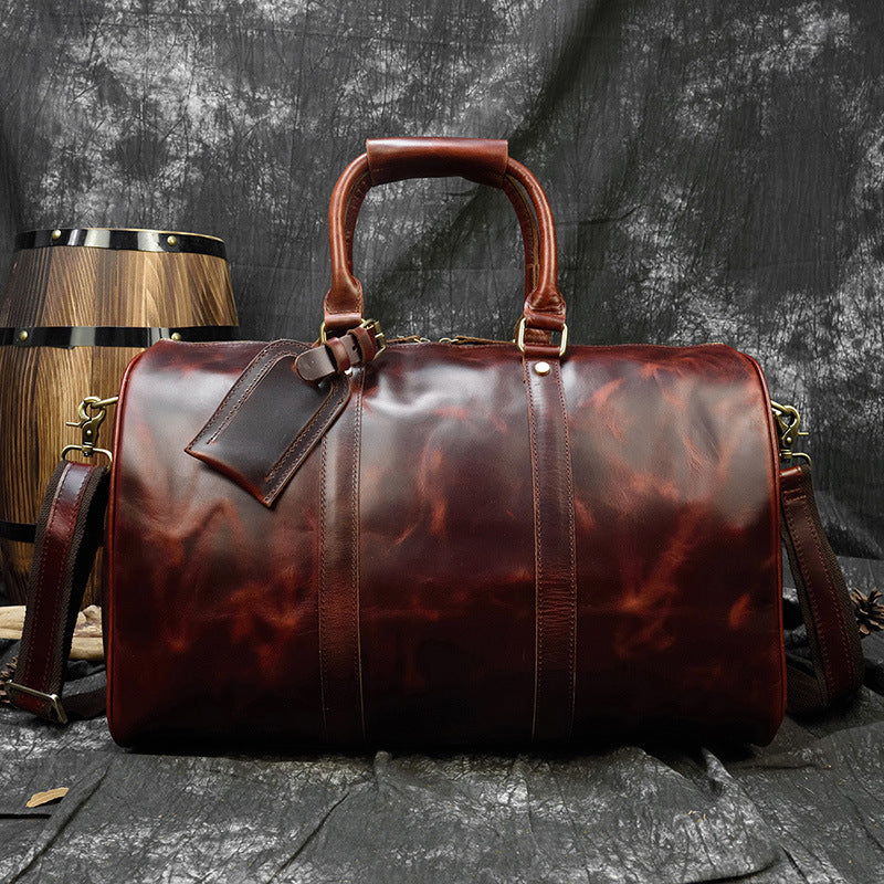 Crazy horse leather men's travel duffle bag