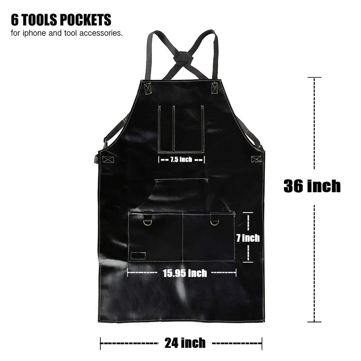 Black Leather Cooks Apron with 6 Tool Pockets