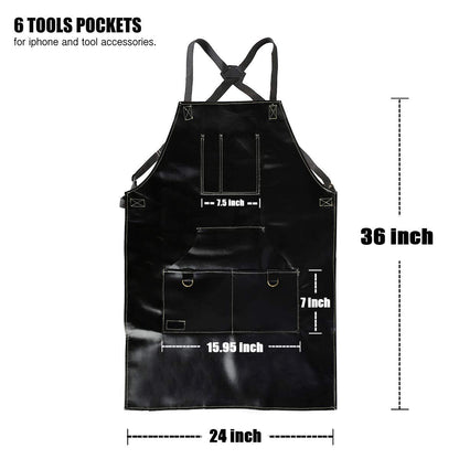 Black Leather Cooks Apron with 6 Tool Pockets
