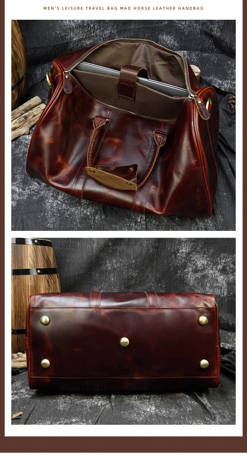 Crazy horse leather men's travel duffle bag