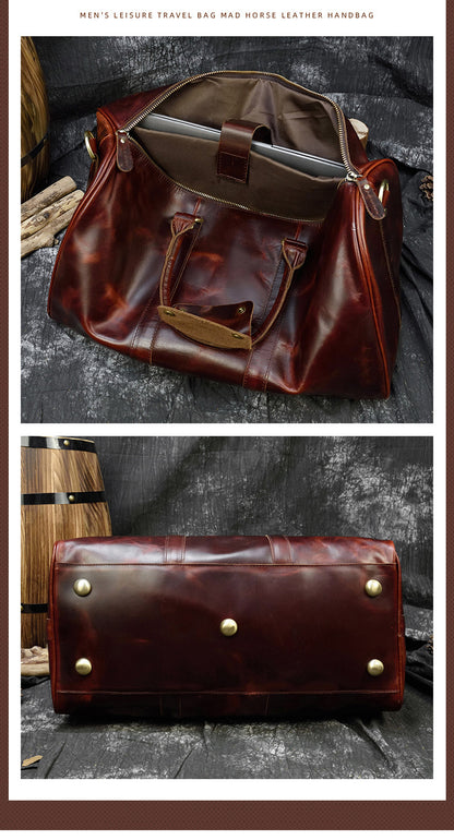 Crazy horse leather men's travel duffle bag