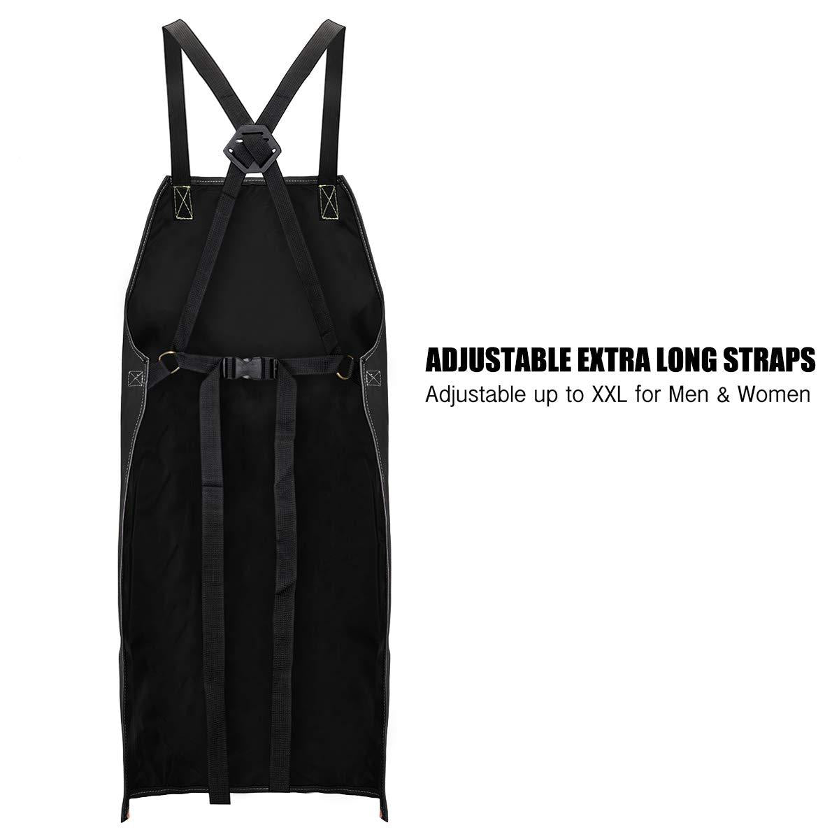 Black Leather Cooks Apron with 6 Tool Pockets