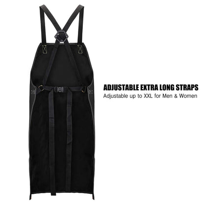 Black Leather Cooks Apron with 6 Tool Pockets
