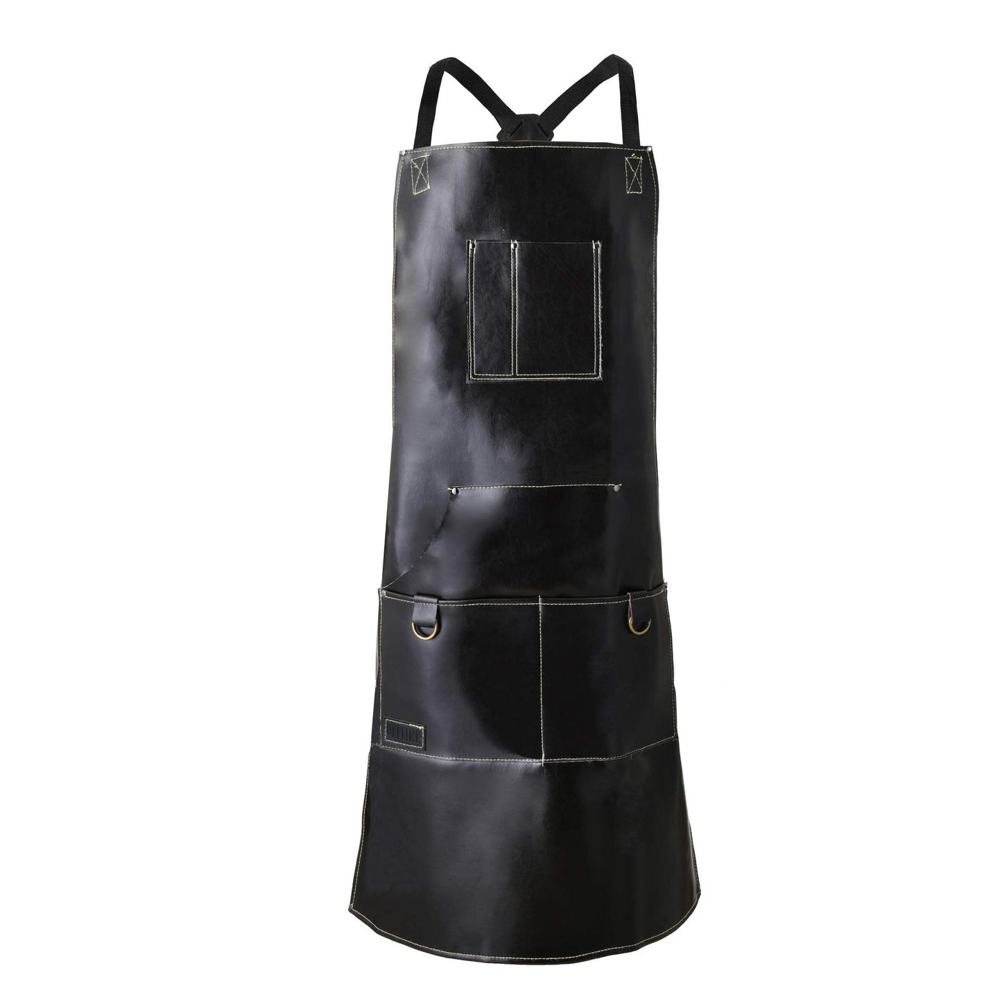 Black Leather Cooks Apron with 6 Tool Pockets