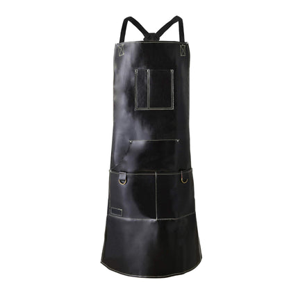 Black Leather Cooks Apron with 6 Tool Pockets