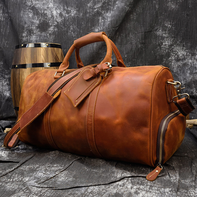 Retro crazy horse leather duffle travel bag