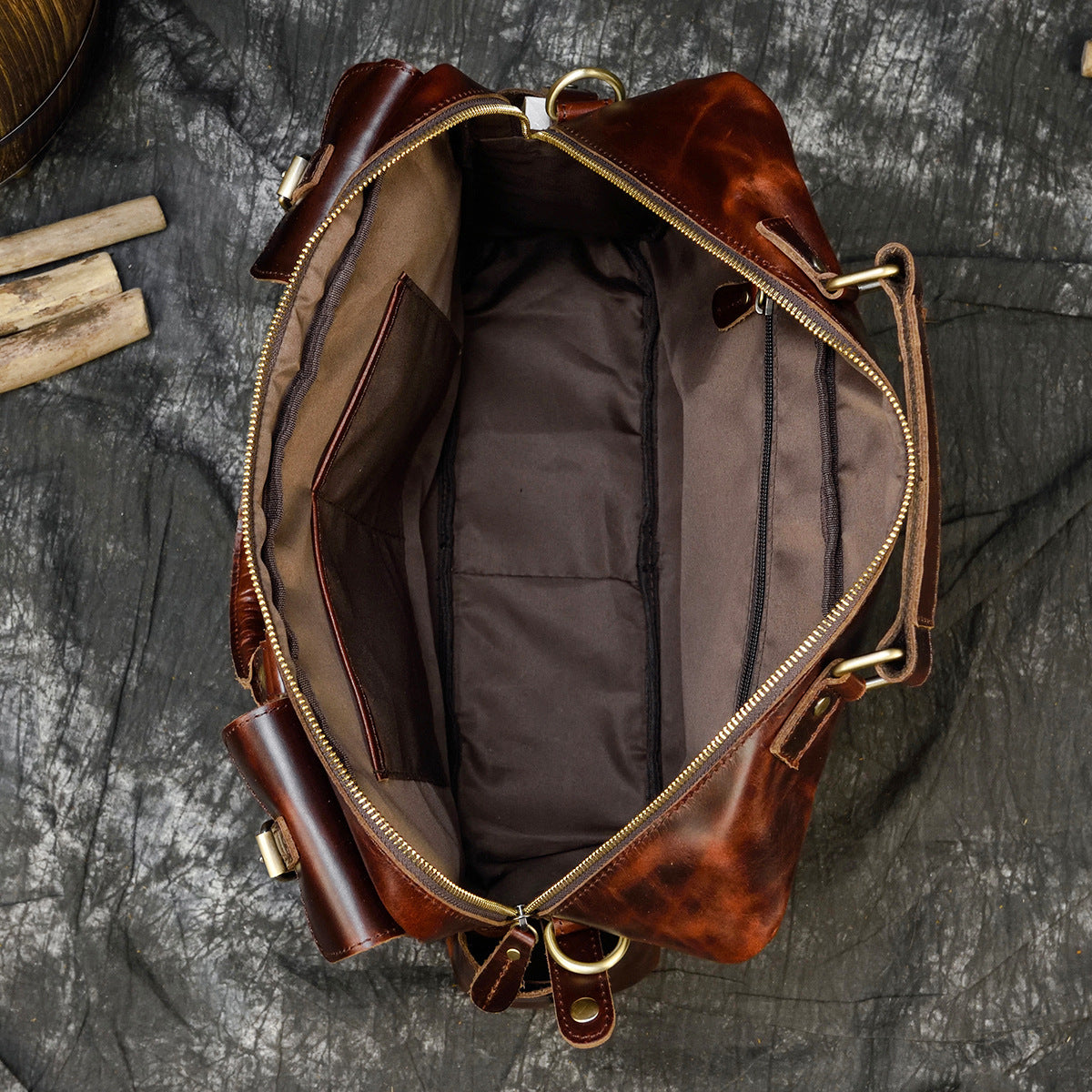 Leather mens duffle bag business travel briefcase