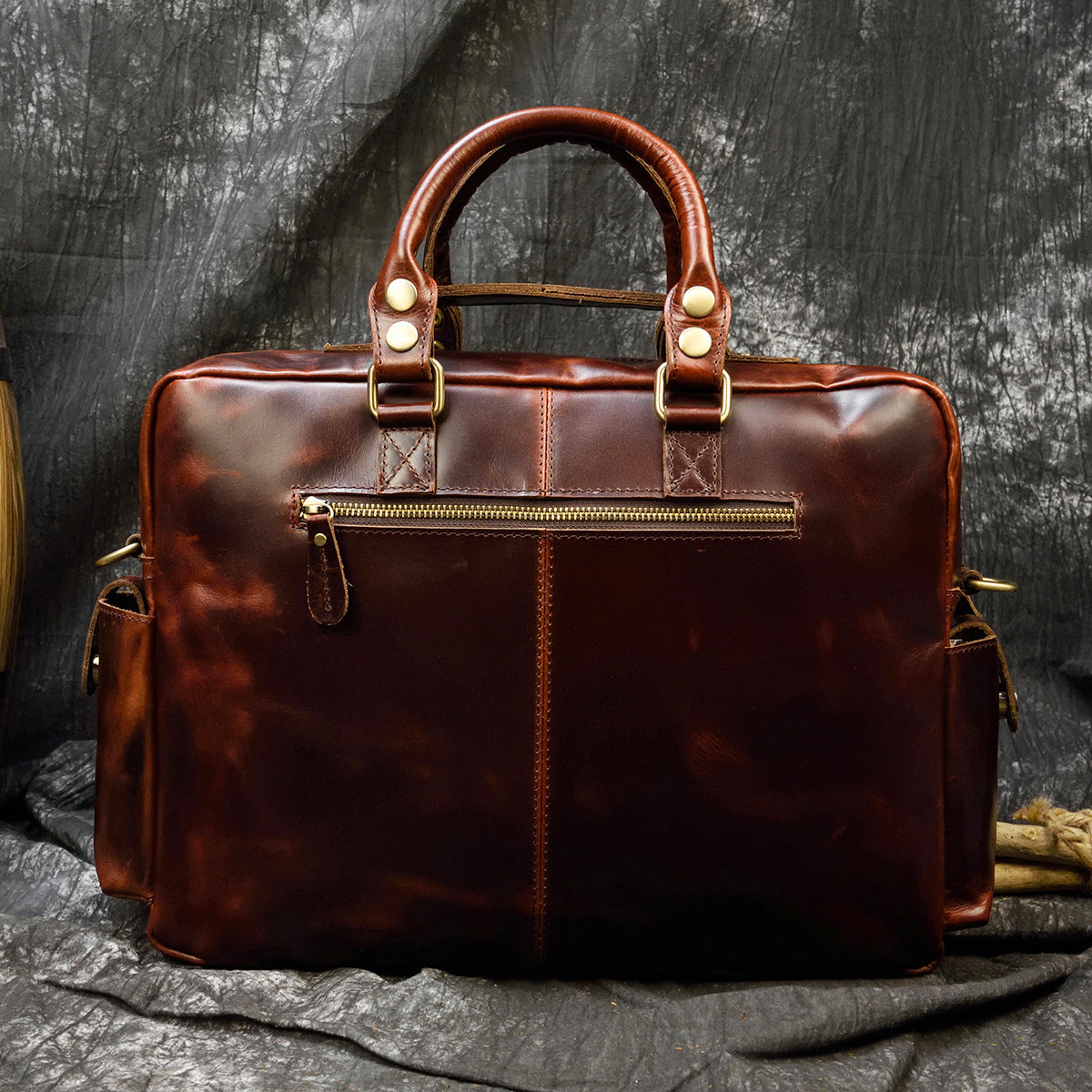Leather mens duffle bag business travel briefcase