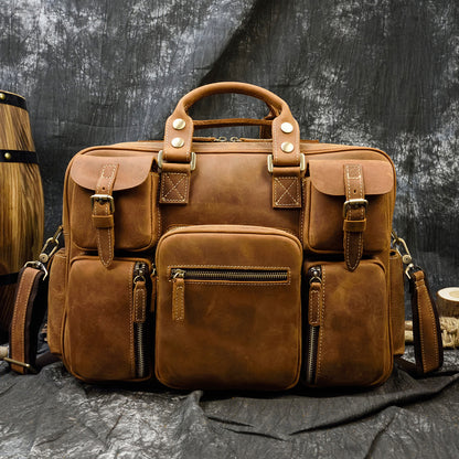 Retro leather men’s travel shoulder duffle bag