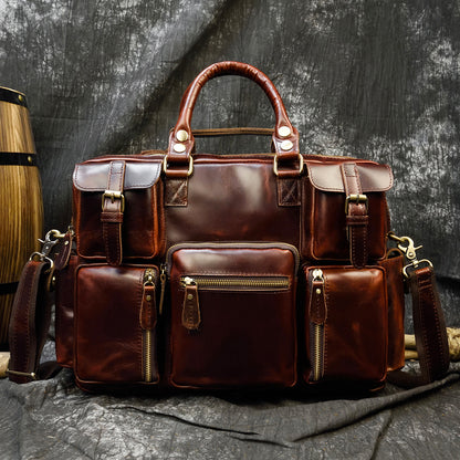 Men brown leather business briefcase bag