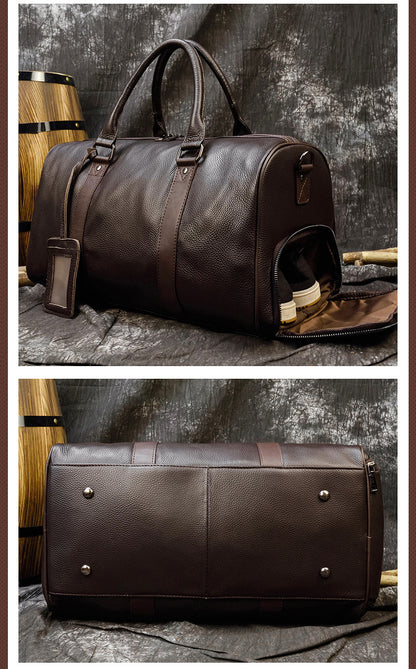 Men leather duffle bag with shoe compartment