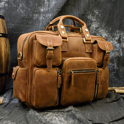 Retro leather men’s travel shoulder duffle bag