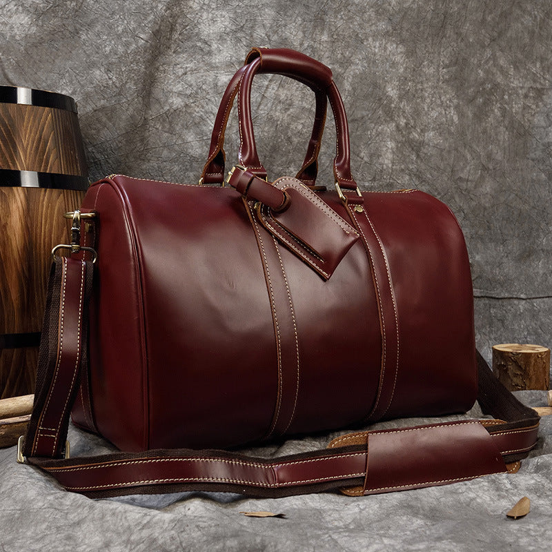 Men leather travel duffle bag cowhide weekender