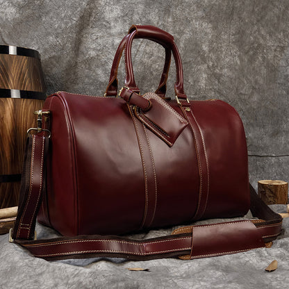 Men leather travel duffle bag cowhide weekender