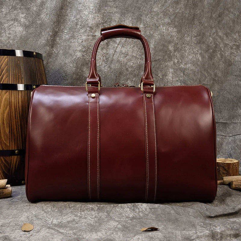 Men leather travel duffle bag cowhide weekender
