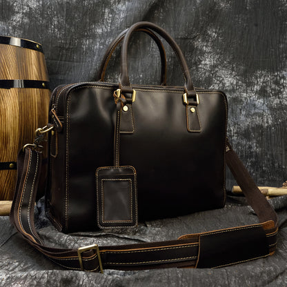 Men leather business briefcase laptop travel bag