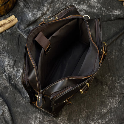 Men leather business briefcase laptop travel bag