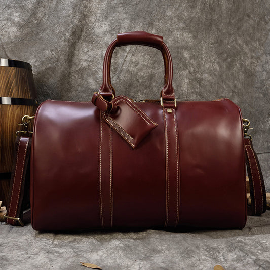 Men leather travel duffle bag cowhide weekender