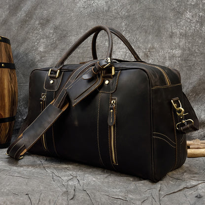 Crazy horse leather men travel duffle bag