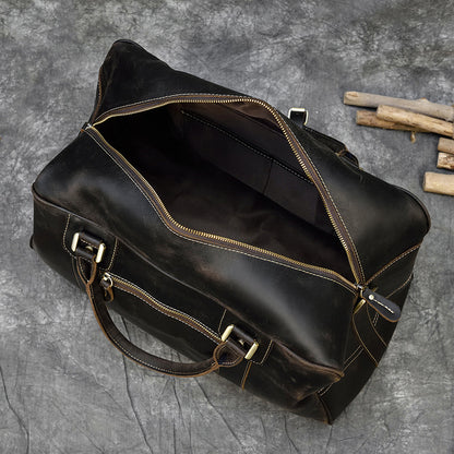 Crazy horse leather men travel duffle bag
