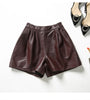 Burgundy lambskin high waisted bootcut leather shorts