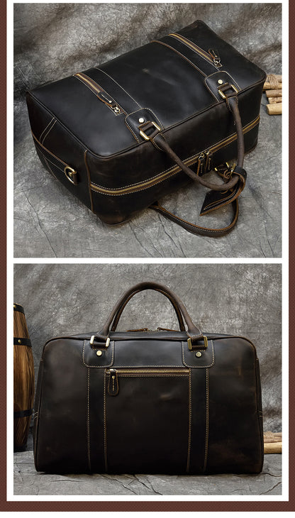 Crazy horse leather men travel duffle bag