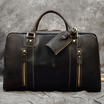 Crazy horse leather men travel duffle bag