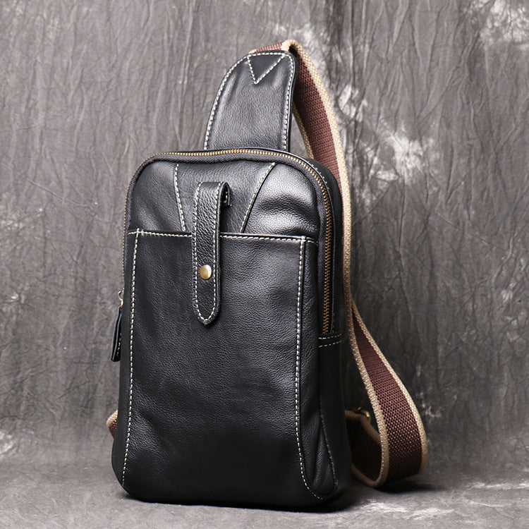 Men's top grain leather crossbody chest sling bag