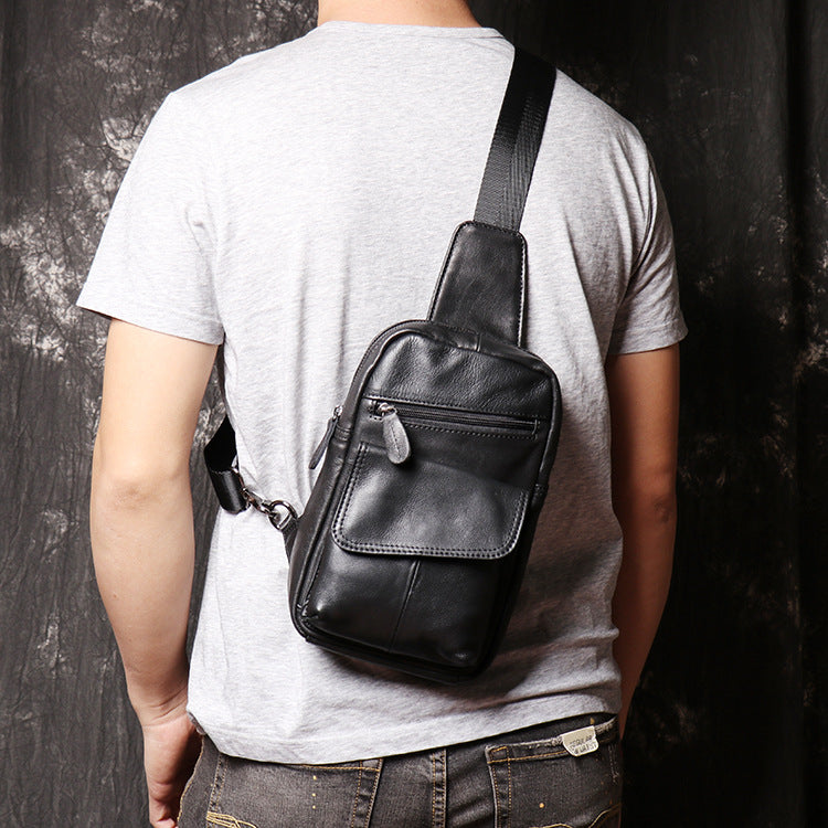 Leather chest crossbody sling bag for men