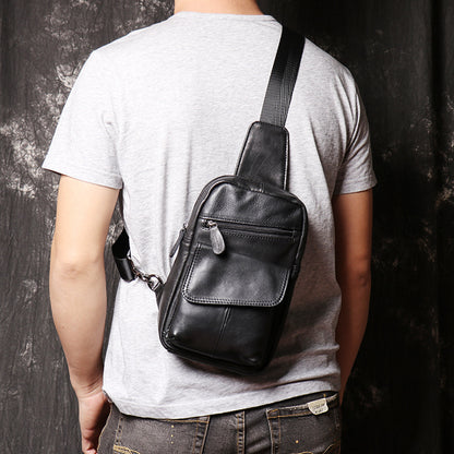 Leather chest crossbody sling bag for men