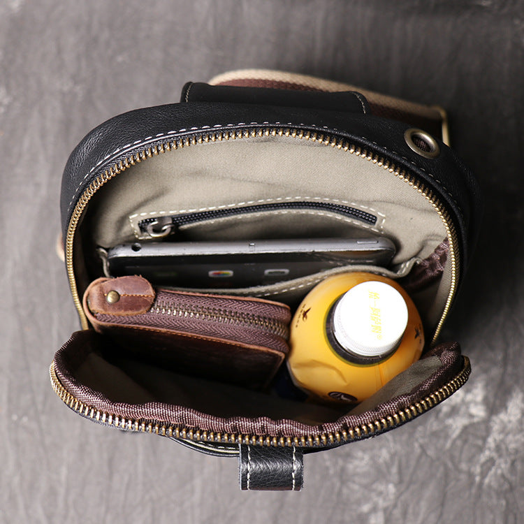 Men's top grain leather crossbody chest sling bag