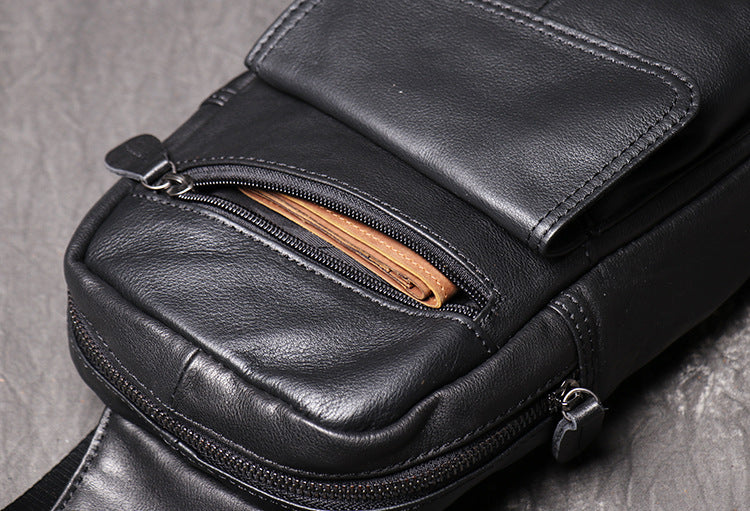 Leather chest crossbody sling bag for men