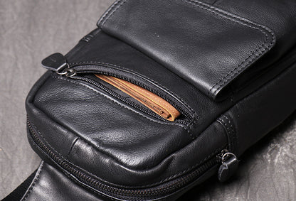 Leather chest crossbody sling bag for men