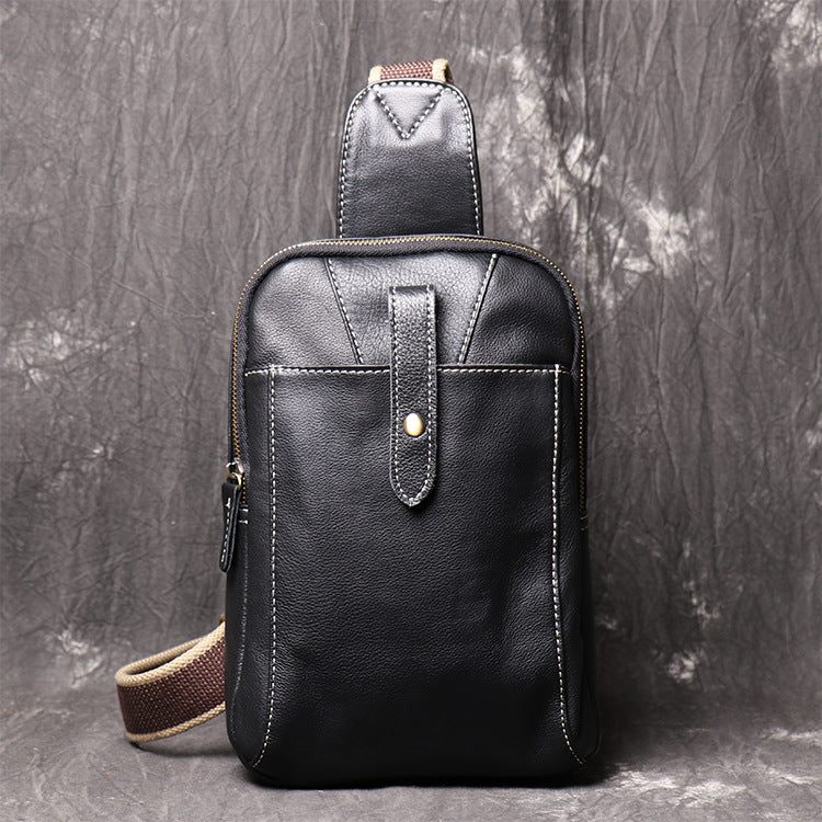 Men's top grain leather crossbody chest sling bag