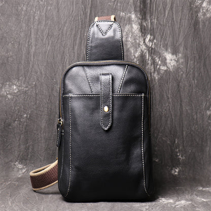 Men's top grain leather crossbody chest sling bag