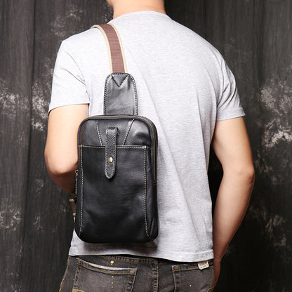 Men's top grain leather crossbody chest sling bag