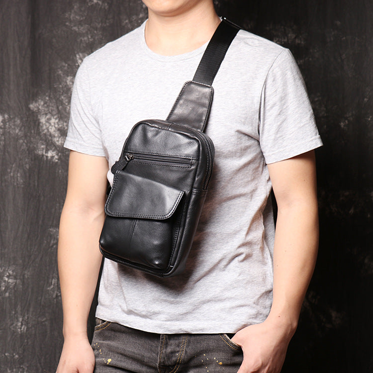 Leather chest crossbody sling bag for men