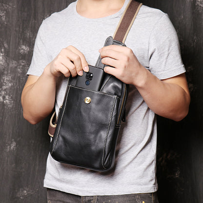 Men's top grain leather crossbody chest sling bag