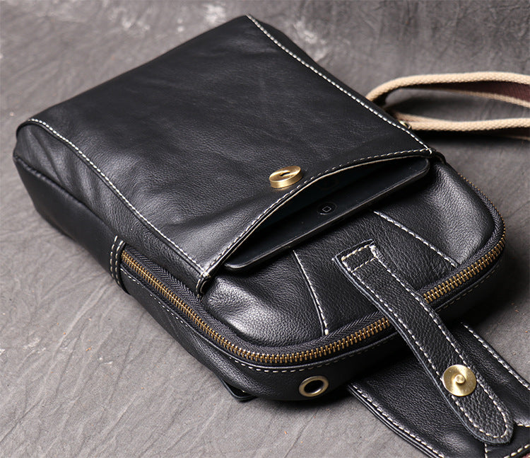 Men's top grain leather crossbody chest sling bag
