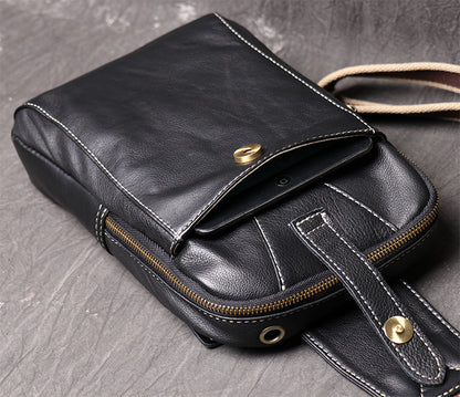Men's top grain leather crossbody chest sling bag
