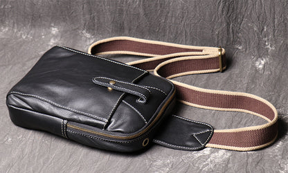 Men's top grain leather crossbody chest sling bag