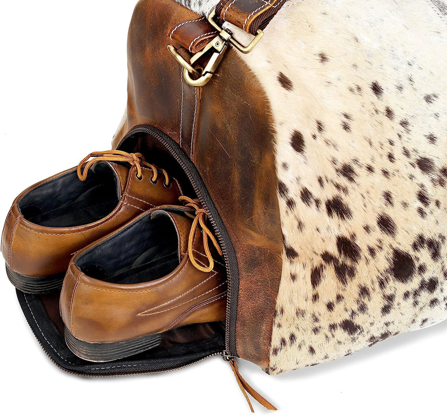 Cowhide Duffel Bag With Shoe Compartment