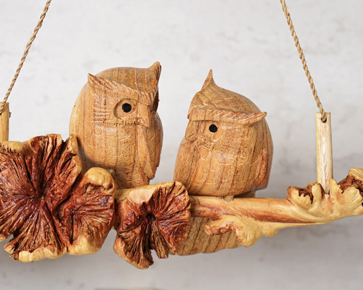 Wooden Art Sculpture Hanging Owl