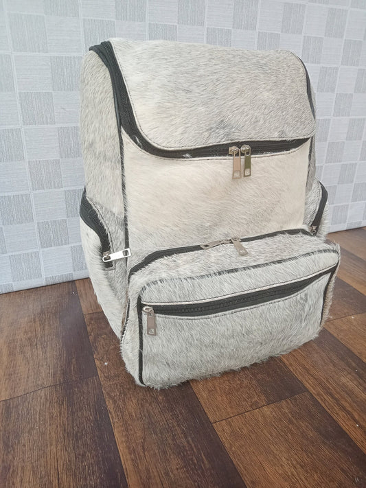 Cowhide Backpack Light Grey White