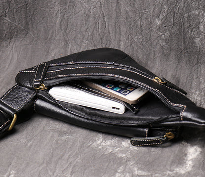 Genuine cowhide leather chest sling crossbody bag for men