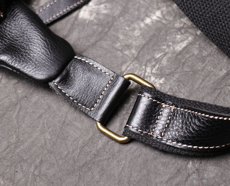 Genuine cowhide leather chest sling crossbody bag for men