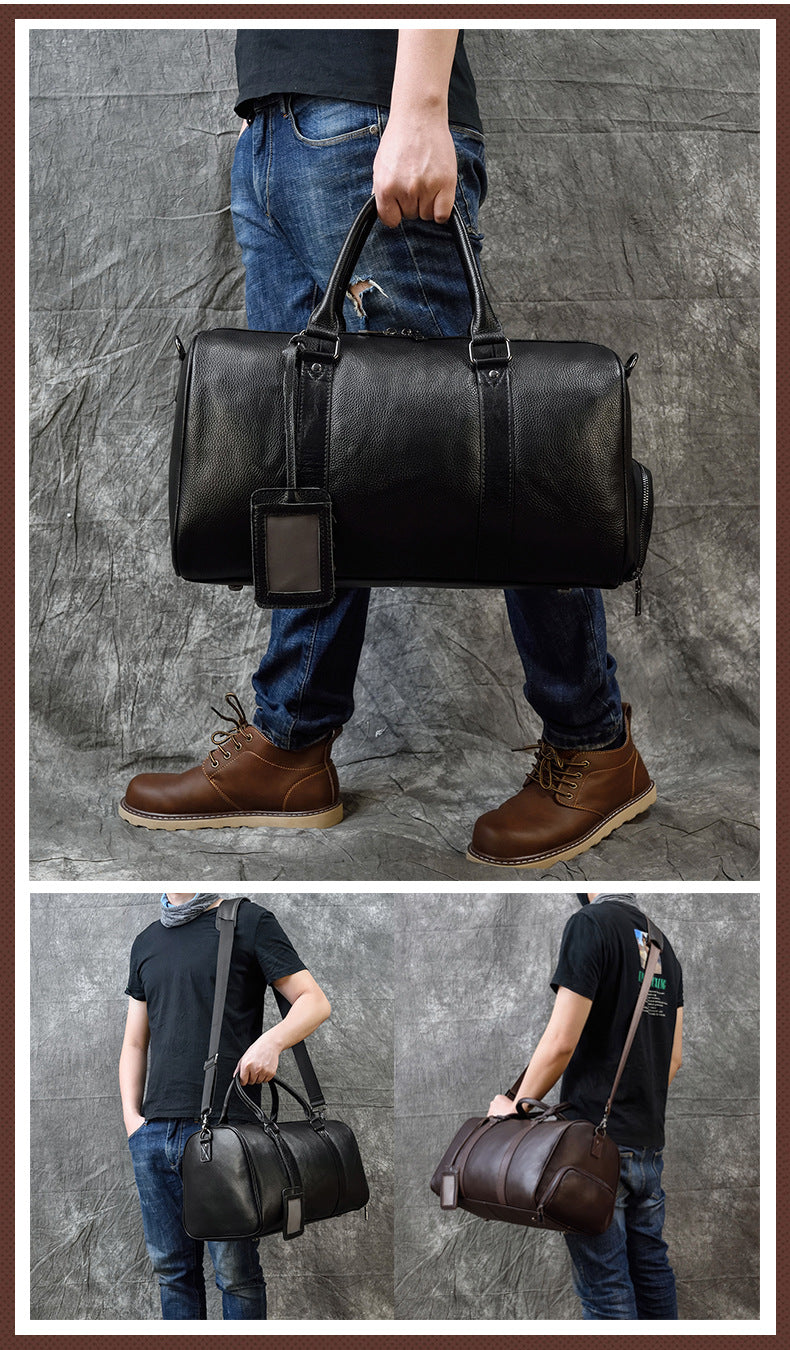 Men leather duffle bag with shoe compartment